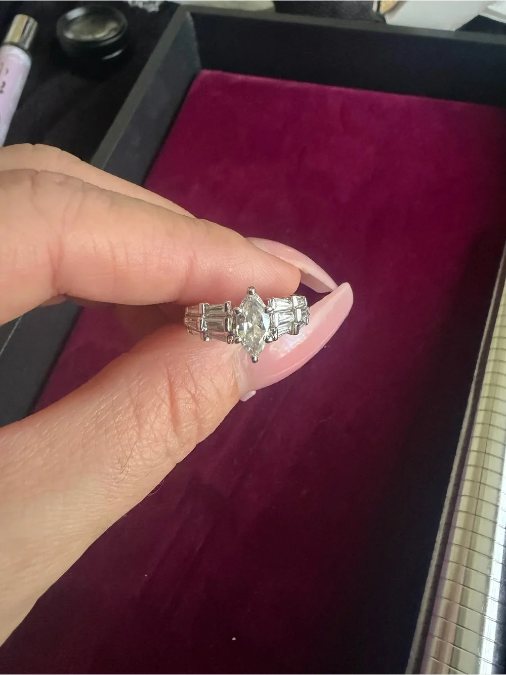 Marquise-Cut Silver Ring with Clear Center Stone - White